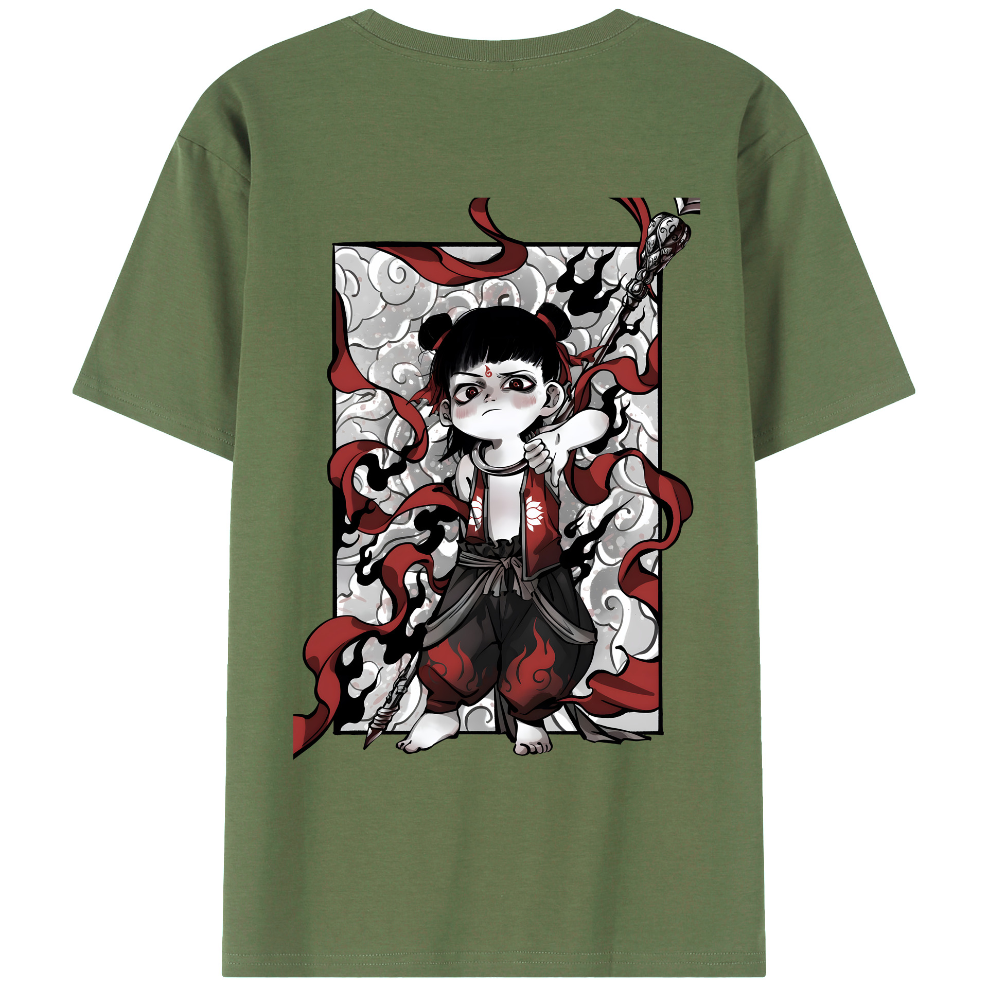 （画像用） Ne Zha 2 ナタ 魔童の大暴れ 綿100％ メンズ半袖Tシャツ（バックプリント） 通気性